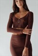 Cropped Henley Chocolate Brown