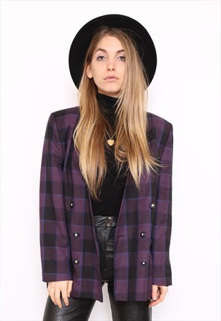VINTAGE 80S PURPLE CHECK BLAZER