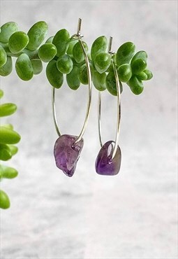Mini Amethyst Gemstone Hoop Earrings