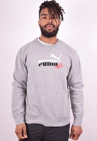 PUMA MENS VINTAGE SWEATSHIRT JUMPER LARGE GREY 90S