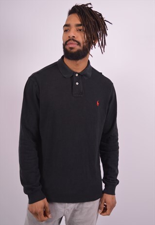 VINTAGE POLO RALPH LAUREN POLO SHIRT LONG SLEEVE BLACK
