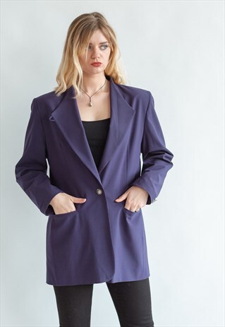 VINTAGE 80S MINIMAL BLAZER JACKET IN PURPLE