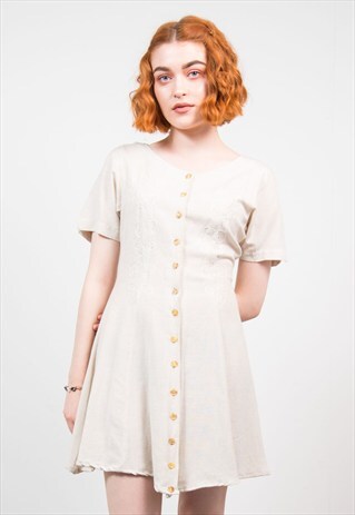 VINTAGE 90'S CREAM BOHO STYLE MINI DRESS