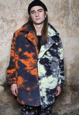 Camouflage fleece jacket handmade abstract trench retro coat