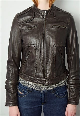 Vintage 90s Leather Moto Jacket Brown 