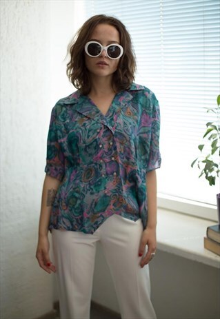 VINTAGE 80'S MULTI COLOUR SHORT SLEEVED BLOUSE