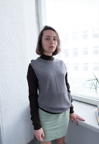 VINTAGE 90'S BROWN PATTERNED FRONT TURTLE NECK JUMPER