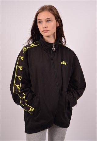 VINTAGE DIADORA TRACKSUIT TOP JACKET BLACK