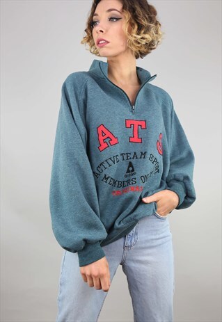 VINTAGE 80S 90S OVERSIZED 1/4 ZIP SWEATER SWEATSHIRT