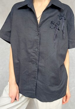 Vintage Black Linen and Viscose Shirt, XL Size