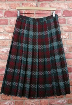 Vintage 80s Tartan Midi Aline Kilt Skirt in Red & Grey Plaid