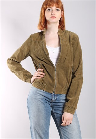 VINTAGE 90S KHAKI BROWN CORD ZIP JACKET