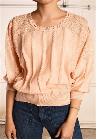 VINTAGE 80S PARIS CHIC KNIT PEACHY JUMPER