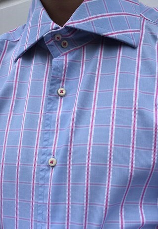 MENS TOMMY HILFIGER BLUE PINK CHECKED LONG SLEEVE SHIRT TOP