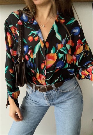 VINTAGE 80S TULIP HAUTE BOHEME PARISIA CHIC BLOUSE SHIRT TOP