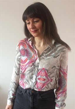 Vintage 90s Grey & Pink Blouse