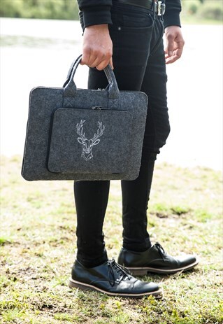 STAG HEAD EMBROIDERED SLIM BRIEFCASE