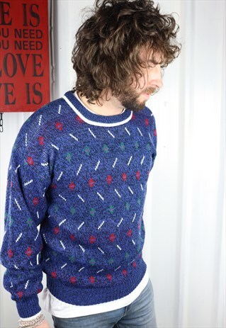 VINTAGE 90'S COSY THICK KNITTED PATTERNED JUMPER OVERSIZED
