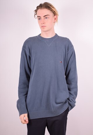TOMMY HILFIGER MENS VINTAGE JUMPER SWEATER LARGE BLUE 90S