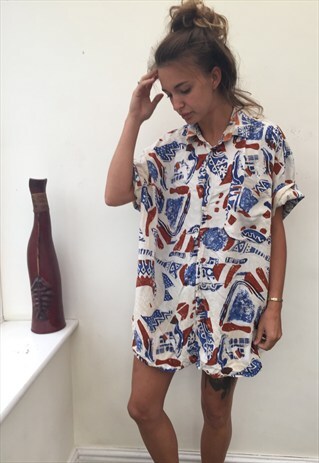 CRAZY PATTERNED OVERSIZED RETRO VINTAGE FESTIVAL SHIRT.