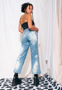 Vintage Flare Jeans 90s Reworked Bleach Dyed Denim Trousers