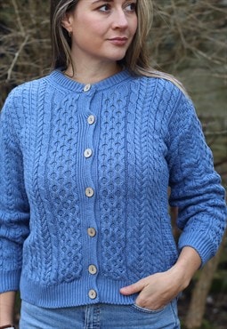 Cotton Knitted Khaki Sky Blue Aran Cardigan