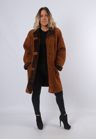 SHEEPSKIN SUEDE SHEARLING COAT LEATHER JACKET UK 16 (CK2G)