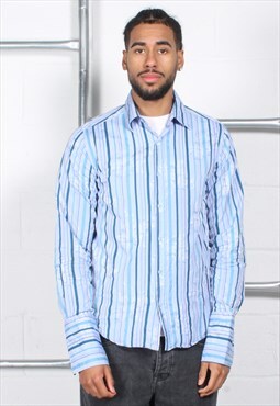 Vintage Ted Baker Shirt in Blue Stripe Long Sleeve Medium