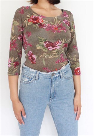Y2K GREY FLORAL TOP