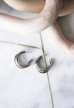 Silver Double Hoop Circle Everyday Minimalist Earrings