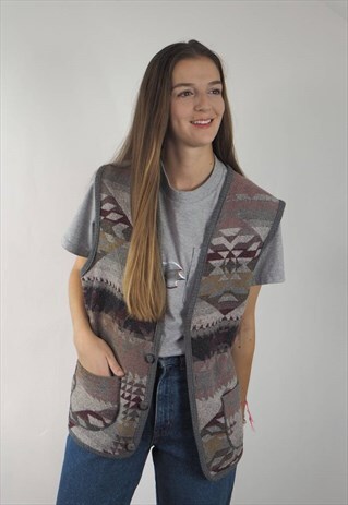 VINTAGE PINK GREY INCA BLANKET GILET