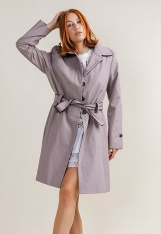 VINTAGE 80S GRAY MINI BELTED TRENCH COAT WOMEN M