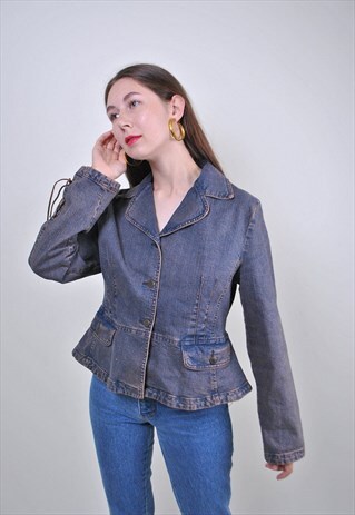 80S VINTAGE BLUE BOHO JEANS JACKET, HERITAGE BLAZER, SIZE S