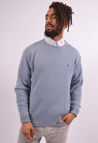 POLO RALPH LAUREN MENS VINTAGE JUMPER SWEATER XL BLUE 90S