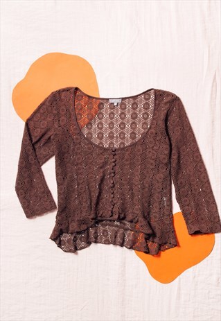 VINTAGE Y2K TOP FAIRYCORE BROWN LACE