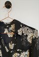 90S VINTAGE FLORAL PRINT BLACK AND WHITE SHIRT SIZE 12-14