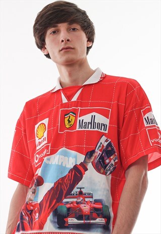 VINTAGE FERRARI MARLBORO MICHAEL SCHUMACHER SHIRT 90S RED