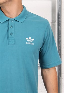Vintage Adidas Polo Shirt in Blue Short Sleeve Tee Medium
