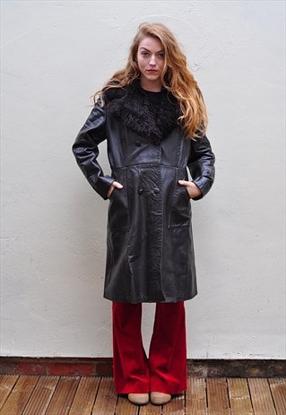 VINTAGE 1970'S FAUX FUR TRIMMED LEATHER COAT