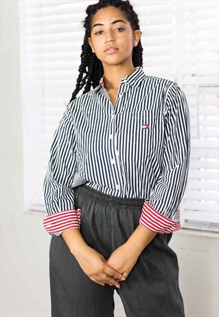 VINTAGE TOMMY HILFIGER STRIPED SHIRT LOGO 90S 8 UK 6.7