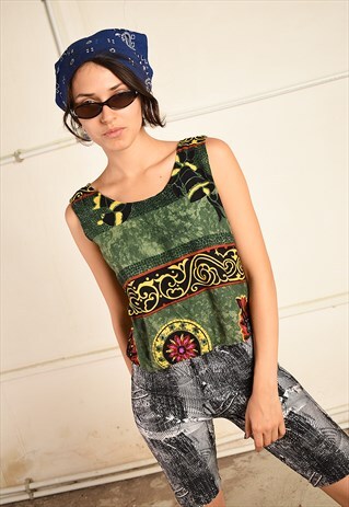 VINTAGE 90S BOHO FESTIVAL TOP WITH ETHNIC PRINT
