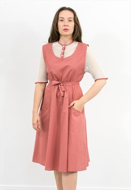 Vintage 70s midi mesh sleeves dress in red white