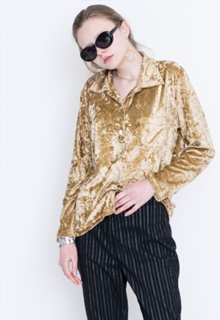 VINTAGE BROWN VELVET LONG SLEEVE RETRO SHIRT
