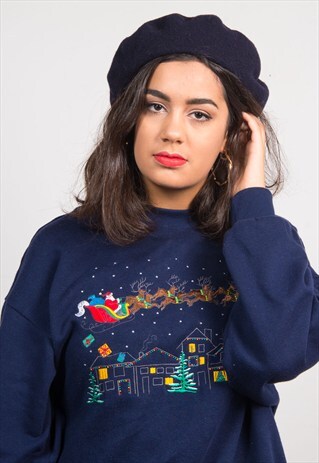 VINTAGE 90'S DARK NAVY BLUE BERET HAT