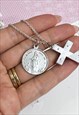 1970'S SILVER & PINK CROSS & VIRGIN MARY NECKLACE