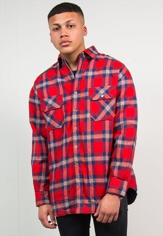 90'S RED CHECKED THICK SHIRT LINED