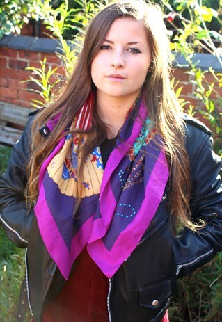 VINTAGE 70S SCARF - ONE SIZE - PATTERNED HEAD SCARF FESTIVAL