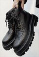 HIGH PLATFORM BROGUE BOOTS CHUNKY SOLE LACE SHOES IN BLACK 