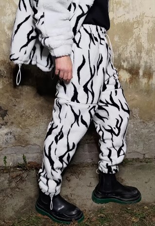 ZEBRA FLEECE JOGGERS HANDMADE DETACHABLE GOTHIC OVERALLS