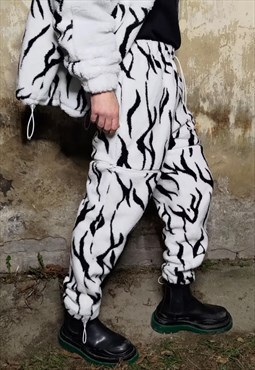 Zebra fleece joggers handmade detachable gothic overalls